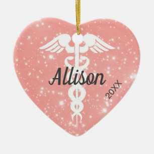 Cute Nurse Doctor Personalized Heart Christmas Ceramic Ornament