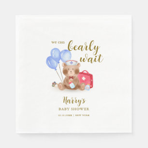 Cute Nurse Doctor Teddy Bear Balloon Baby Shower Napkin