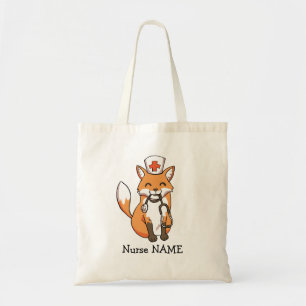 Cute Nurse Fox Drawing Personalised Tote Bag