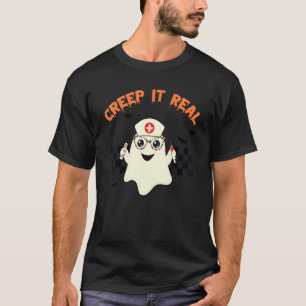 Cute Nurse Ghost Creep It Real Halloween T-Shirt