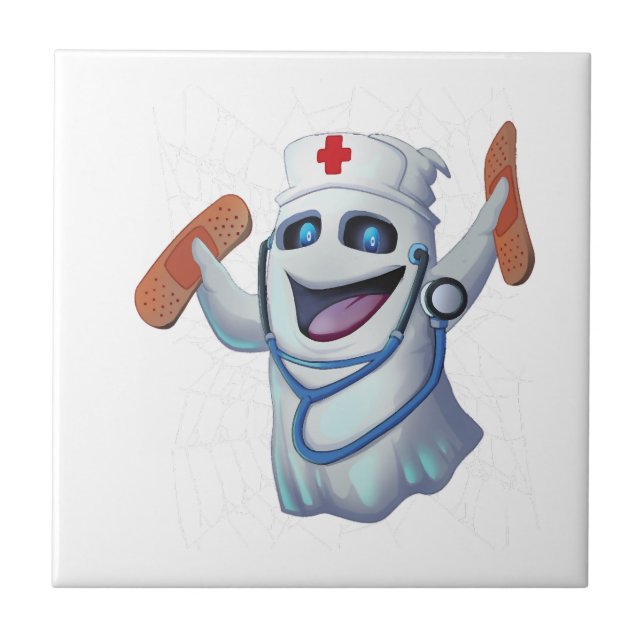 Cute Nurse Ghost Halloween Ceramic Tile (Front)