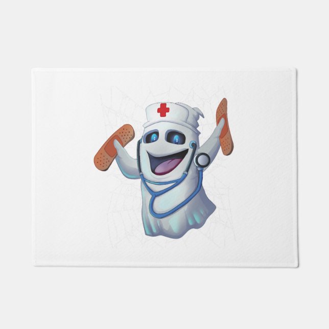 Cute Nurse Ghost Halloween Doormat (Front)