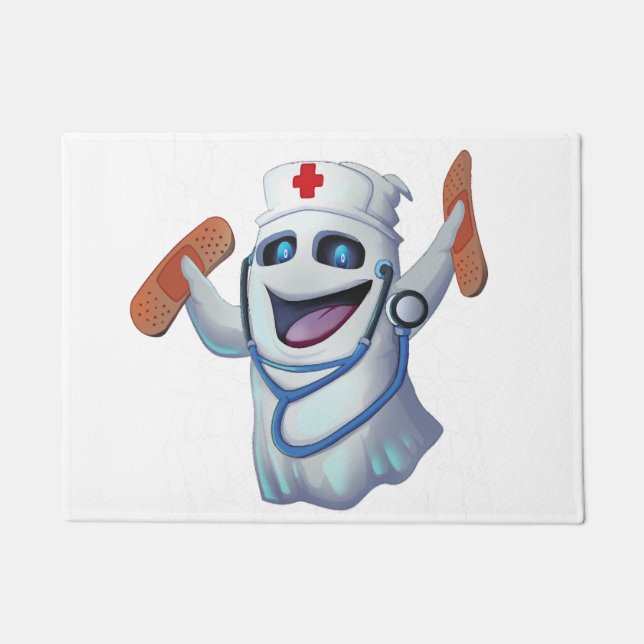 Cute Nurse Ghost Halloween Doormat (Front)
