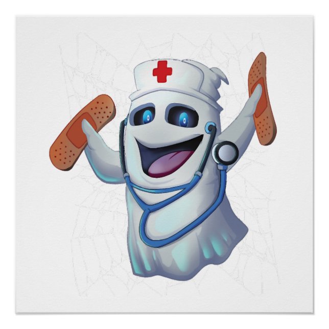 Cute Nurse Ghost Halloween Poster (Front)