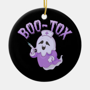 Cute Nurse Ghost with Botox Injection Funny Spooky Ceramic Ornament