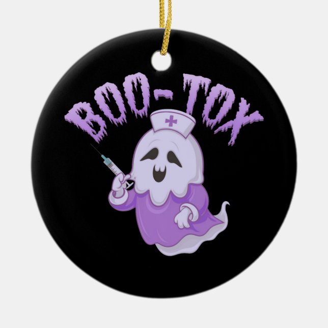 Cute Nurse Ghost with Botox Injection Funny Spooky Ceramic Ornament (Front)
