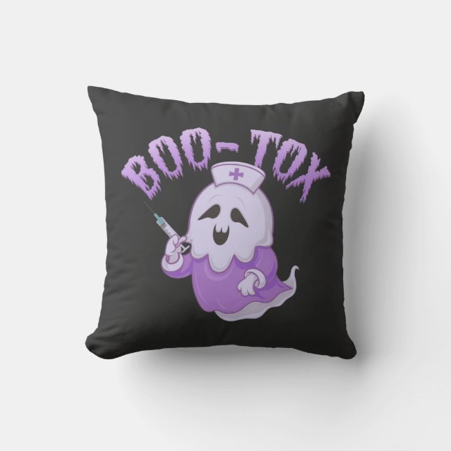 Cute Nurse Ghost with Botox Injection Funny Spooky Cushion (Front)