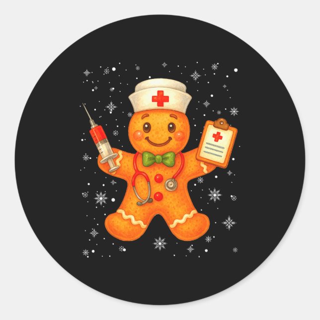 Cute Nurse Gingerbread Pjs Christmas Xmas Nurse Rn Classic Round Sticker (Front)