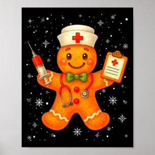 Cute Nurse Gingerbread Pjs Christmas Xmas Nurse Rn Poster
