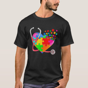 Cute Nurse Heart Puzzle Autism Awareness Men Women T-Shirt