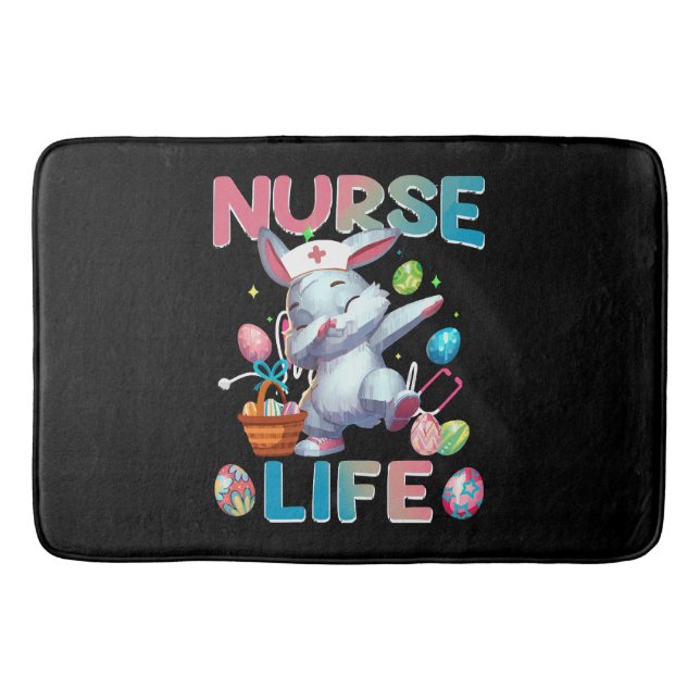 Cute Nurse Life Dabbing Easter Bunny Bath Mat (Front)