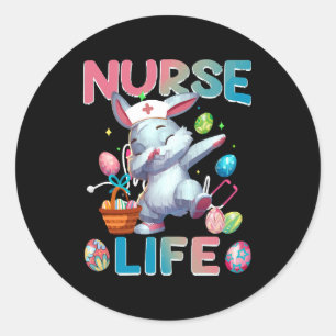Cute Nurse Life Dabbing Easter Bunny Classic Round Sticker