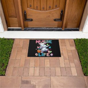 Cute Nurse Life Dabbing Easter Bunny Doormat