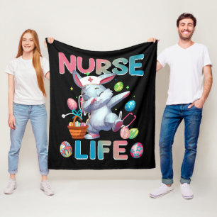 Cute Nurse Life Dabbing Easter Bunny Fleece Blanket