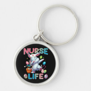 Cute Nurse Life Dabbing Easter Bunny Key Ring