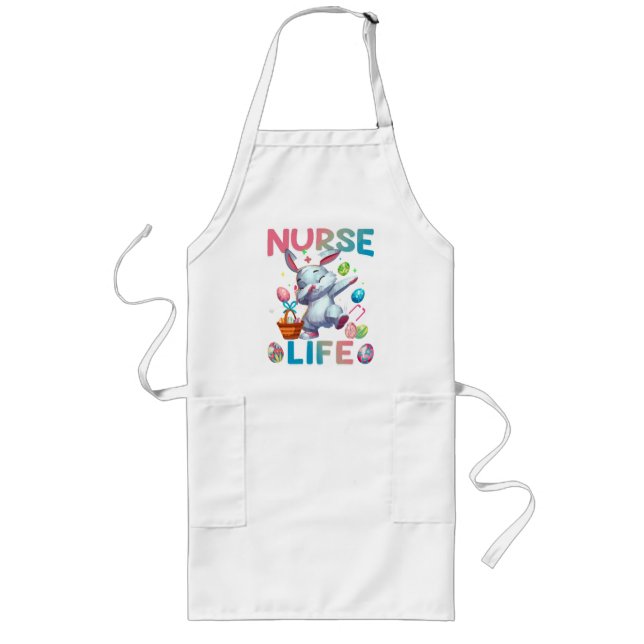 Cute Nurse Life Dabbing Easter Bunny Long Apron (Front)