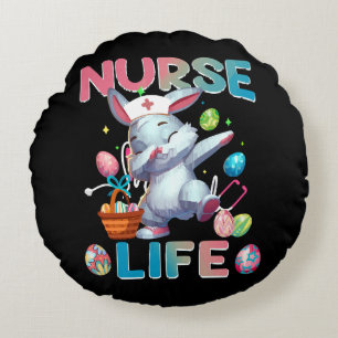 Cute Nurse Life Dabbing Easter Bunny Round Cushion