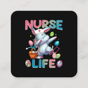 Cute Nurse Life Dabbing Easter Bunny Square Business Card