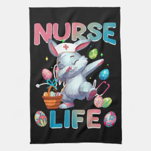 Cute Nurse Life Dabbing Easter Bunny Tea Towel
