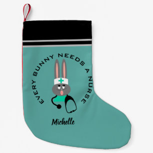 Cute Nurse Medical Healthcare Bunny Personalized Small Christmas Stocking