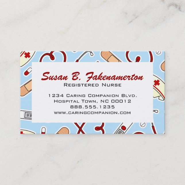 Cute Nurse or Caregiver Blue Business Card (Front)