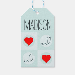 Cute Nurse or Doctor Stethoscope and Heart Pattern Gift Tags