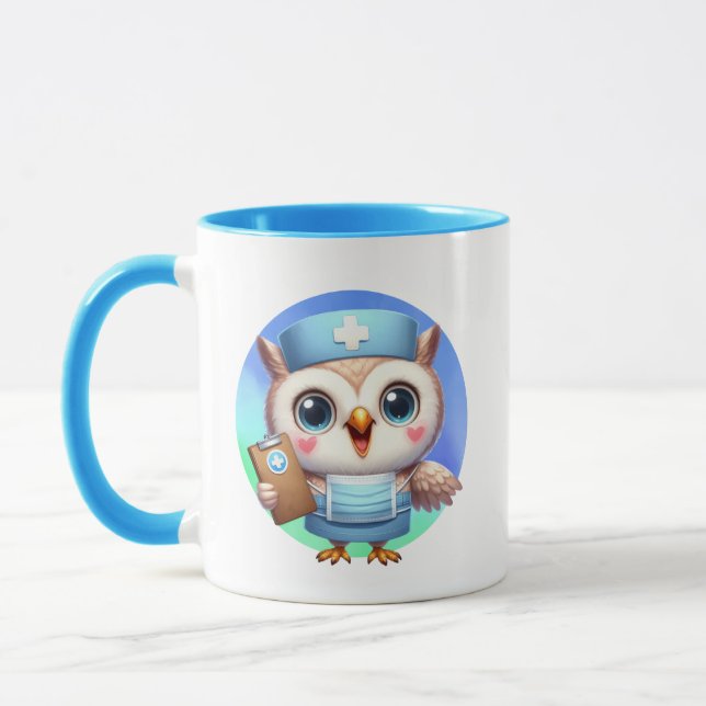 Cute Nurse owl add monogram Mug (Left)
