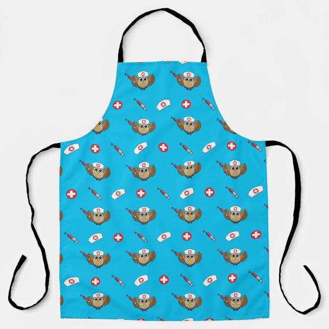 Cute Nurse Owl with Syringe Cartoon Apron (Front)