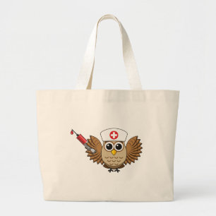 Cute Nurse Owl with Syringe Cartoon Large Tote Bag