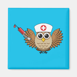 Cute Nurse Owl with Syringe Cartoon Magnet