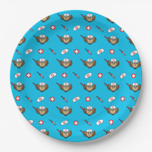 Cute Nurse Owl with Syringe Cartoon Paper Plate