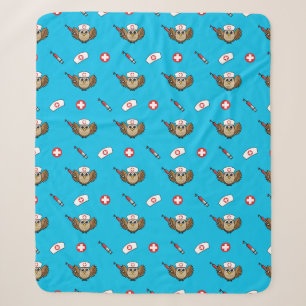 Cute Nurse Owl with Syringe Cartoon Sherpa Blanket