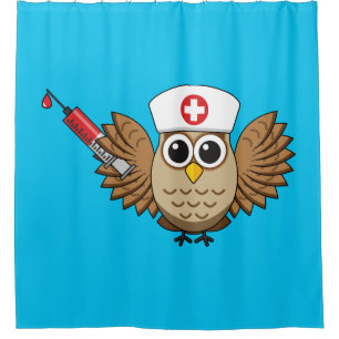 Cute Nurse Owl with Syringe Cartoon Shower Curtain