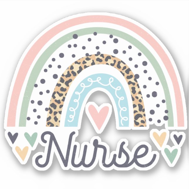 Cute Nurse Pastel Leopard Print Boho Rainbow Heart (Front)