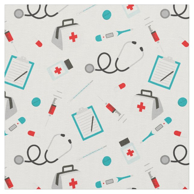 Cute nurse pattern work related material fabric (Close Up)