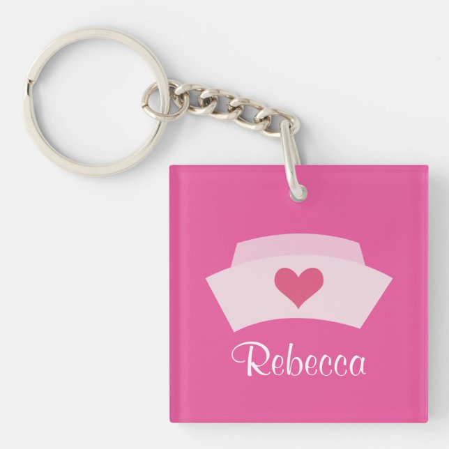 Cute Nurse Personalised Stocking Stuffer Grad Gift Key Ring (Front)