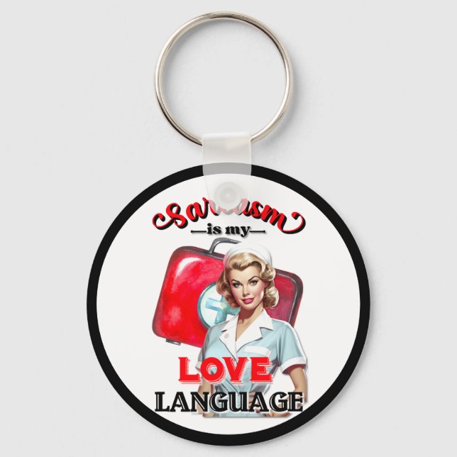 Cute Nurse Pinup_ Love Language Key Ring (Front)