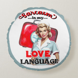 Cute Nurse Pinup_ Love Language Round Cushion