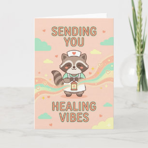 Cute Nurse Racoon Sending You Healing Vibes Get Card