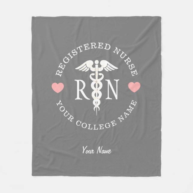 Cute Nurse RN Pink Hearts Personalised Fleece Blanket (Front)