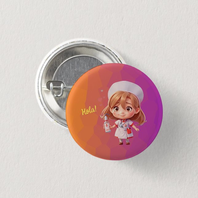 Cute Nurse Spanish Greeting Badge Button (Front & Back)