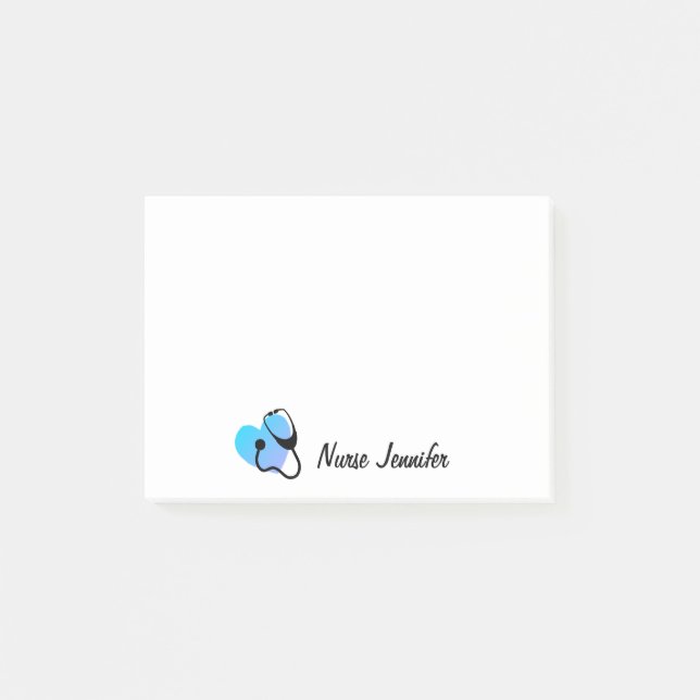 Cute Nurse Stethoscope Heart Personalised Post-it Notes (Front)
