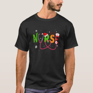 Cute Nurse Stethoscope Reindeer Health Worker Chri T-Shirt