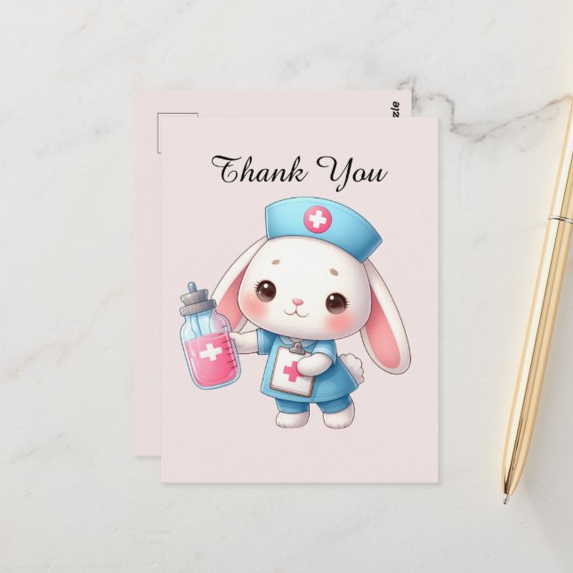 Cute Nurse thank you bunny Postcard (Front/Back In Situ)