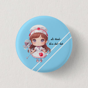 Cute Nurse with Hokkien Greeting Badge Button