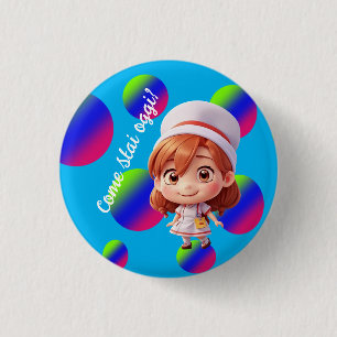 Cute Nurse with Italian Greeting Badge Button