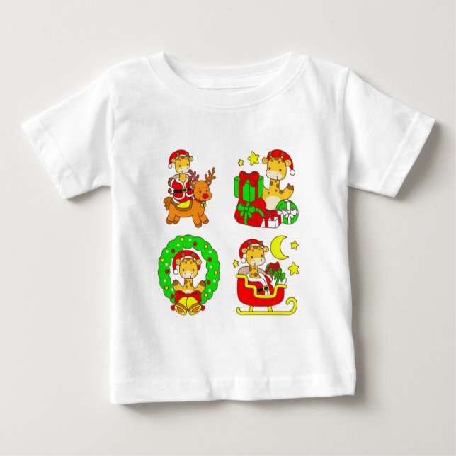 Cute Nursery Animals 2025 Holiday Christmas Baby T-Shirt (Front)