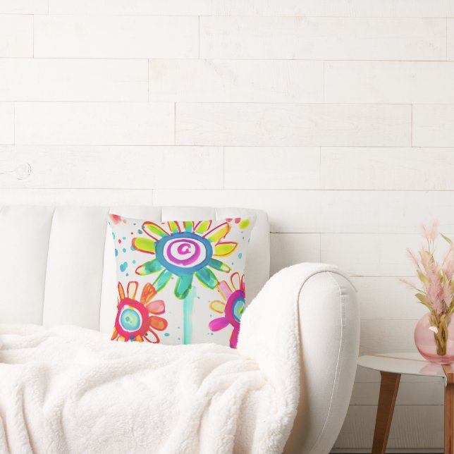 Cute Nursery Art colourful floral illustration Cushion (Couch)