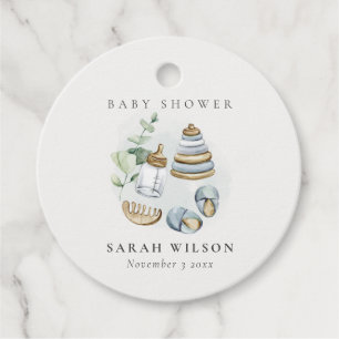 Cute Nursery Essential Leafy Blue Boy Baby Shower Favour Tags