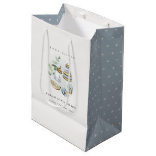 Cute Nursery Essential Leafy Blue Boy Baby Shower Medium Gift Bag